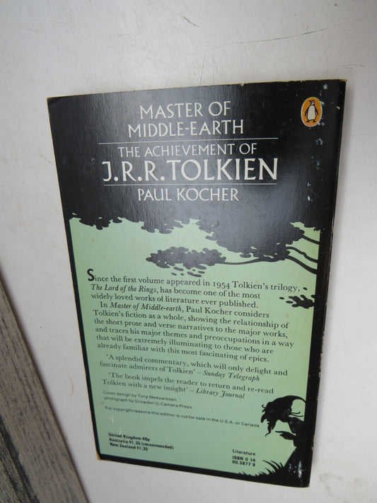 Master of Middle-Earth The Achievement of J.R.R. Tolkien In Fiction By Paul Kocher 1974