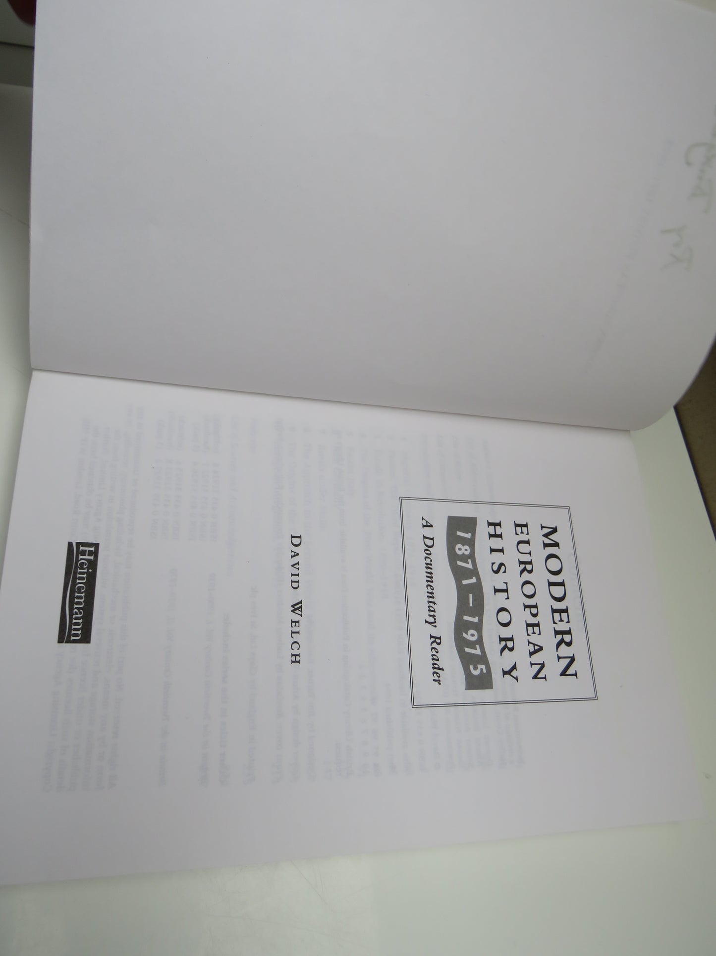 Modern European History 1871-1975 A Documentary Reader By David Welch 1994