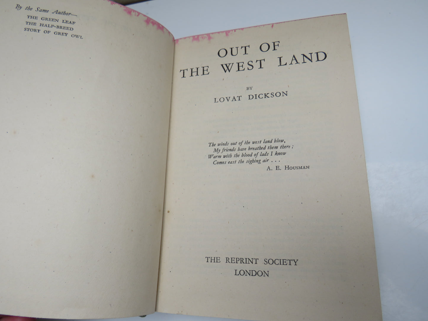 Out of The West Land By Lovat Dickson 1945