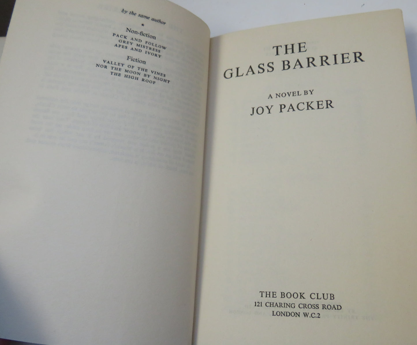 The Glass Barrier A Novel By Joy Packer 1961