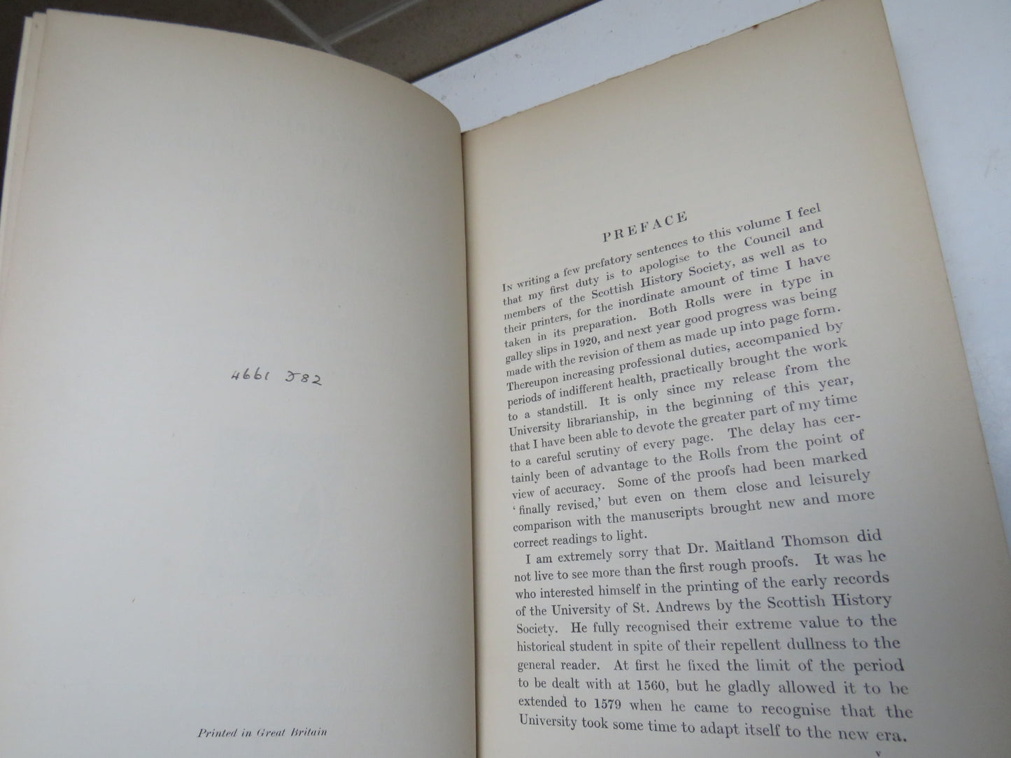 Early Records Of The University of St. Andrews The Graduation Roll 1413-1579 and The Matriculation Roll 1413-1579 Transcribed and Edited By James Maitland Anderson 1926