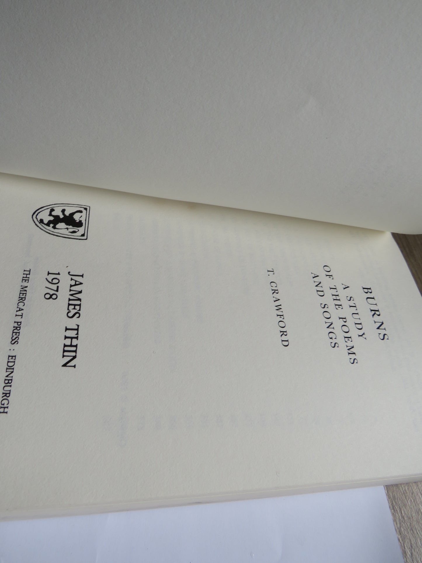 Burns A Study of the Poems and Songs By T. Crawford 1978