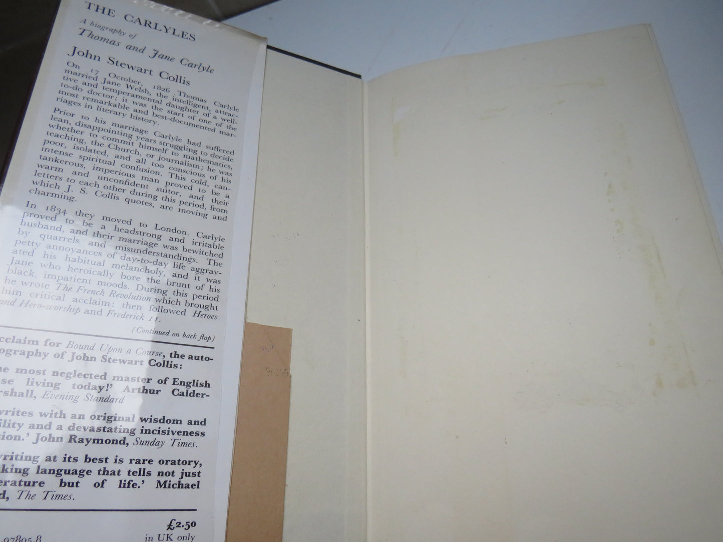 Vintage Book of 'the carlyles a biography of thomas and jane carlyle by john stewart collis 1971'
