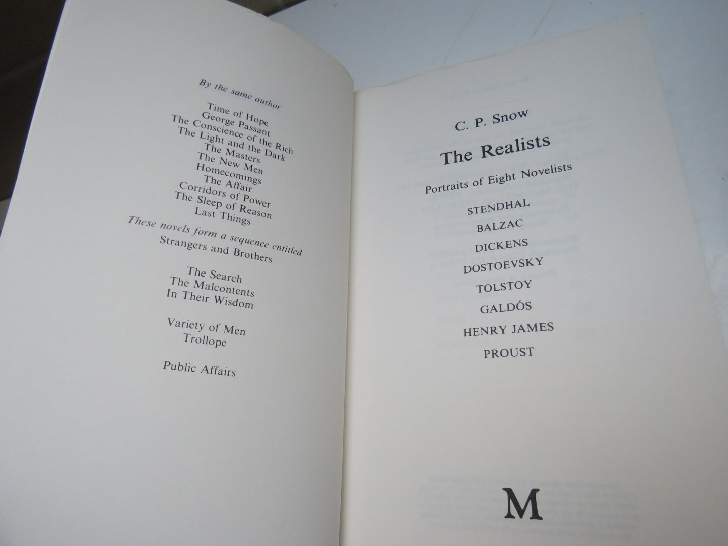 The Realists, Portraits of Eight Novelists by C. P. Snow, 1980