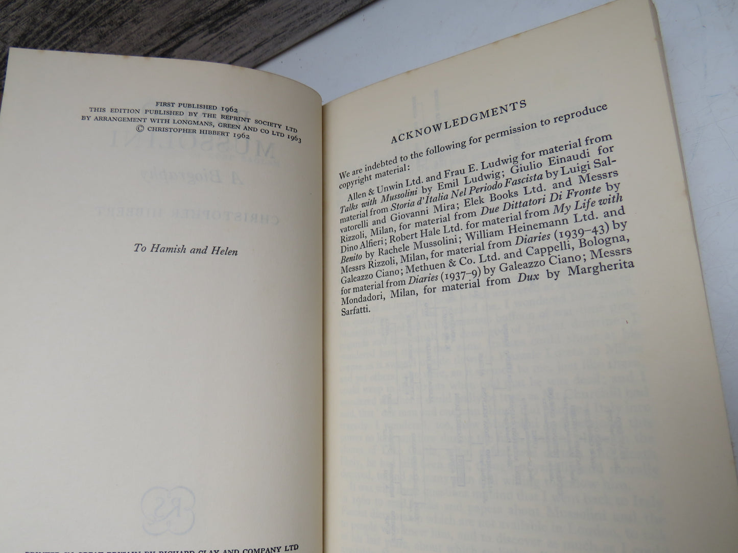 Benito Mussolini A Biography By Christopher Hibbert 1962