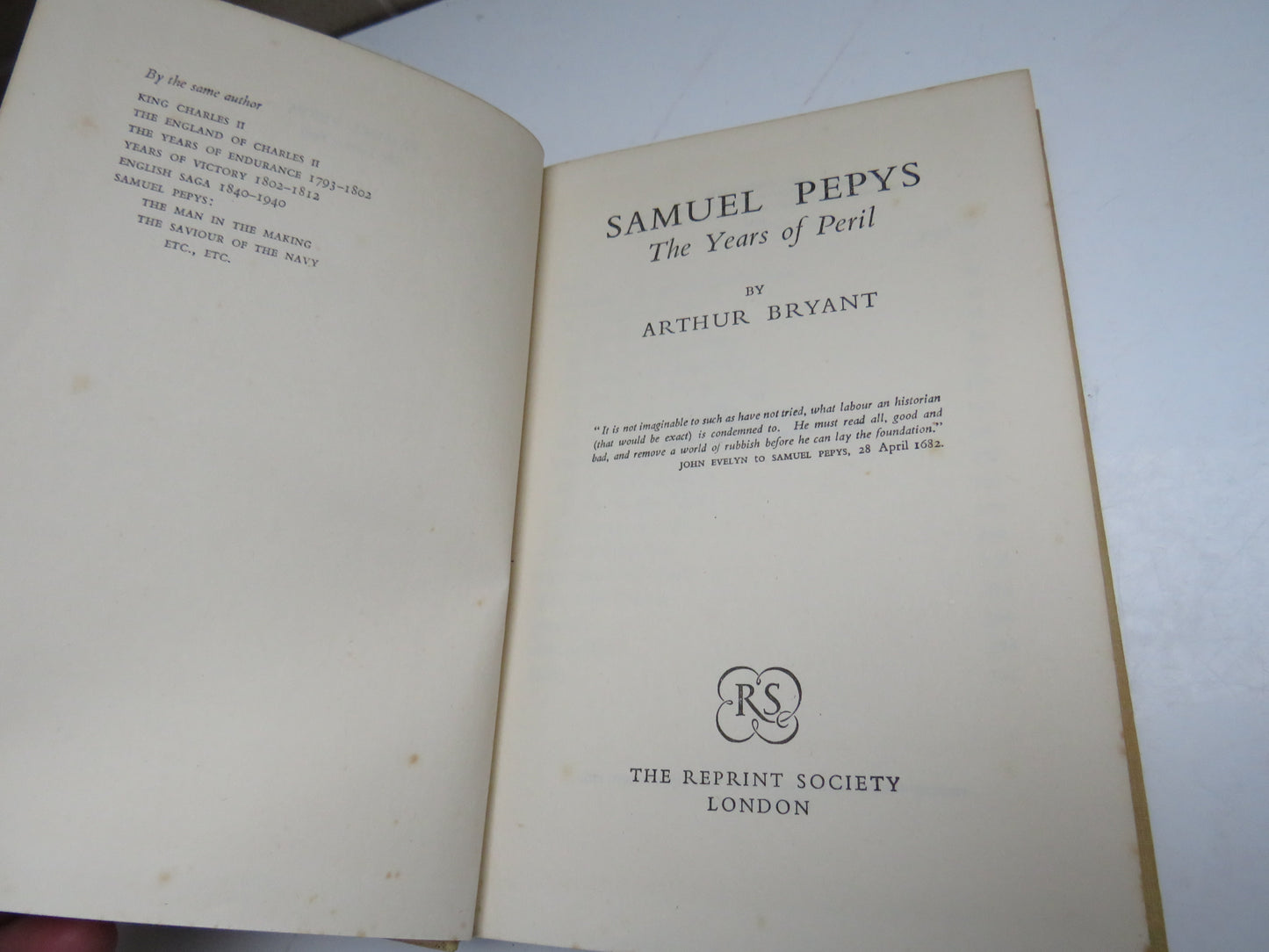 Samuel Pepys, The Years of Peril by Arthur Bryant, 1952