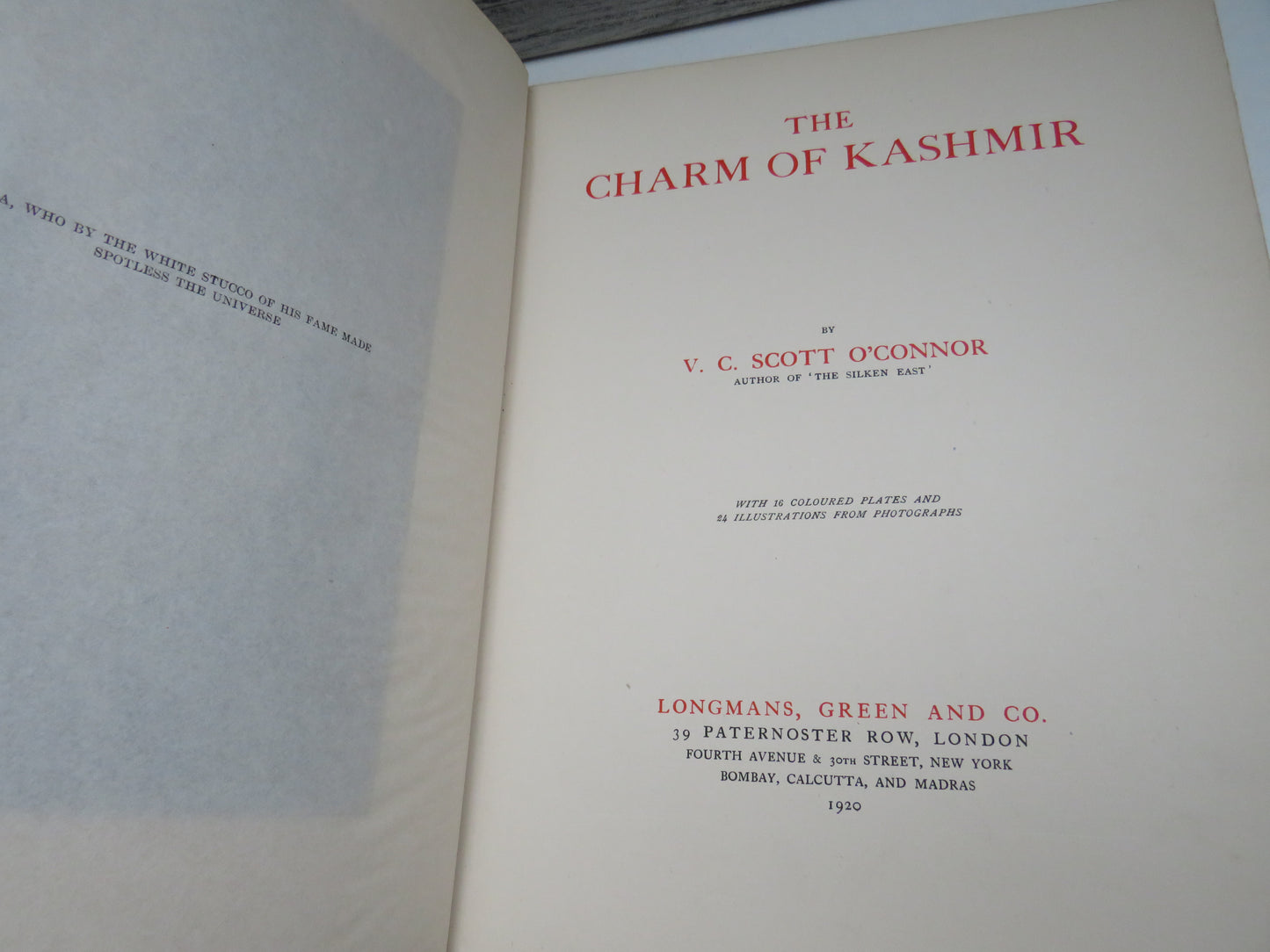 The Charm of Kashmir By V.C. Scott O'Connor 1920 With 16 Coloured Plates and 24 Illustrations