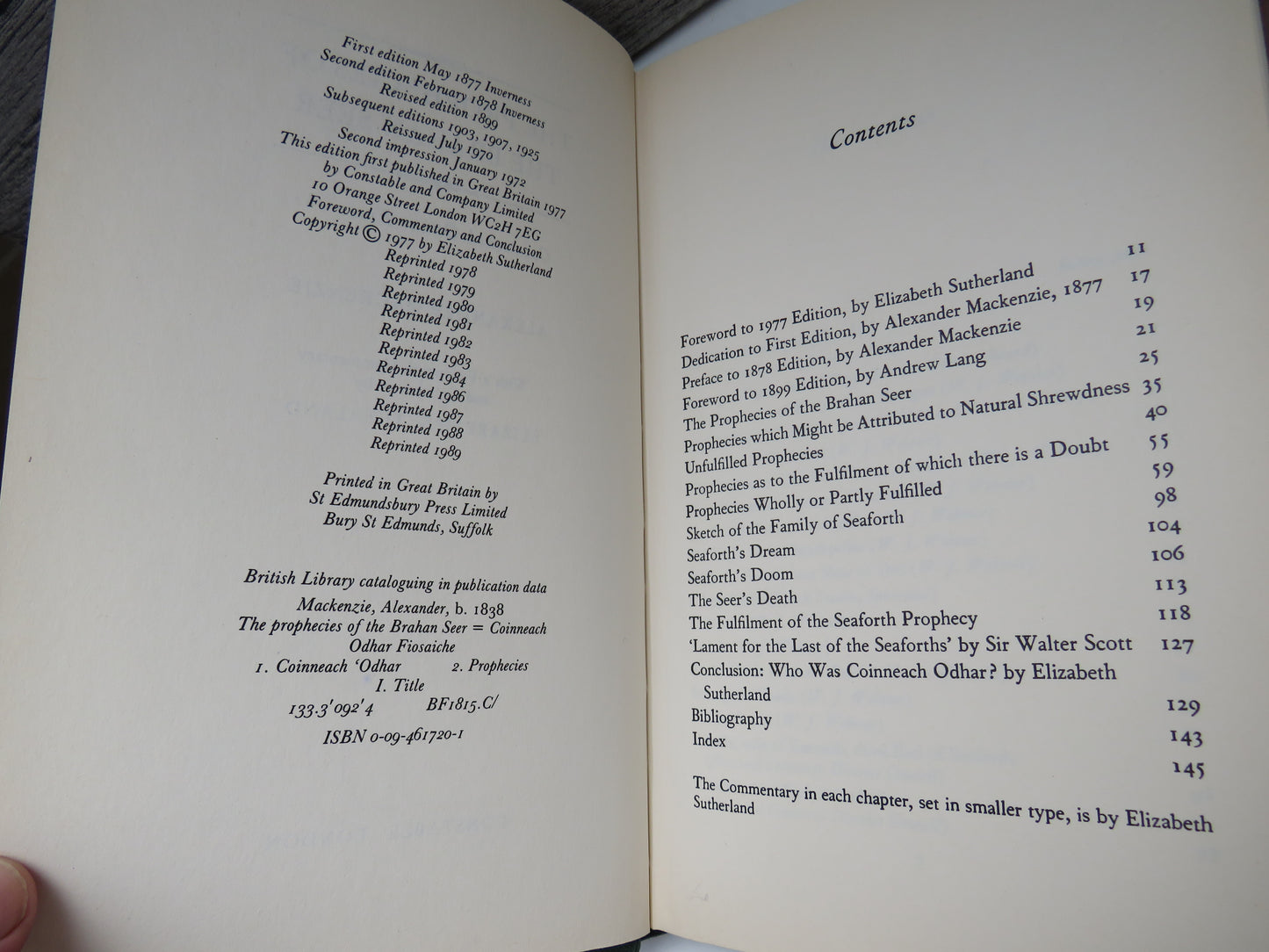 The Prophecies of The Brahan Seer Coinneach Odhar Fiosaiche By Alexander MacKenzie 1989