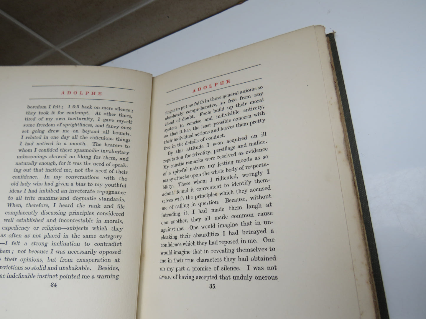 Adolphe A Narrative Found Among The Papers of an Unknown Person and Edited by M. Benjamin De Constant 1924