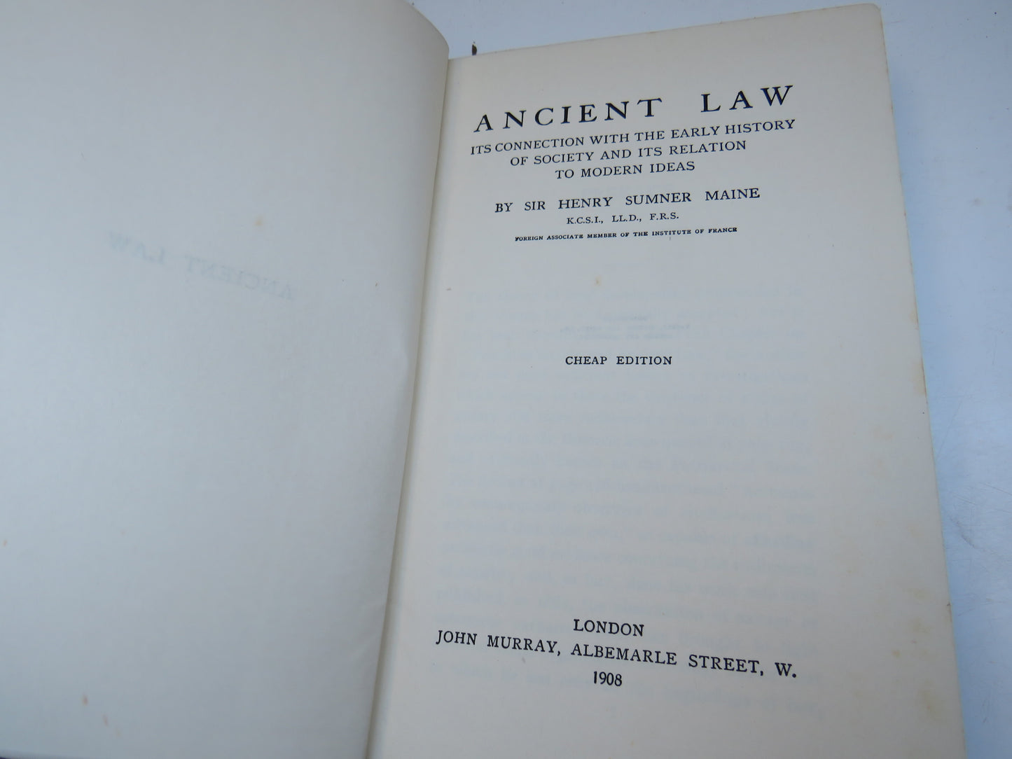 Ancient Law Its Connection With The Early History of Society and Its Relation To Modern Ideas By Sir Henry Sumner Maine 1908
