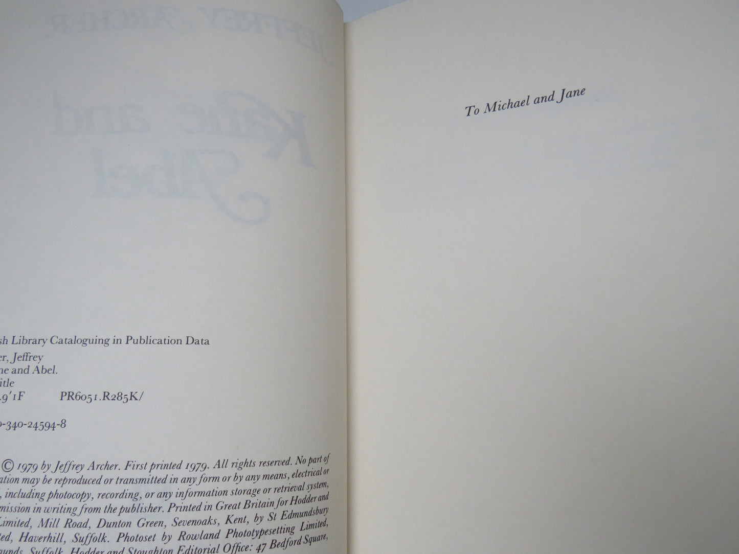 Kane and Abel By Jeffrey Archer 1979