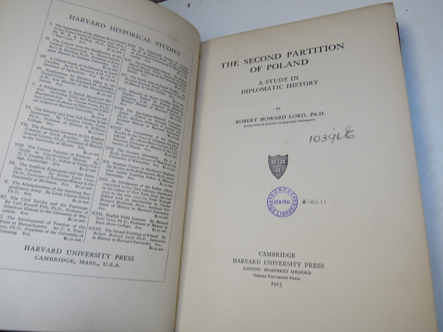 The Second Partition of Poland A Study In Diplomatic History By Robert Howard Lord 1915