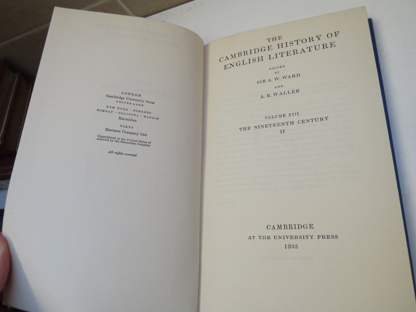 The Cambridge History of English Literature Volume XII The Nineteenth Century II 1933
