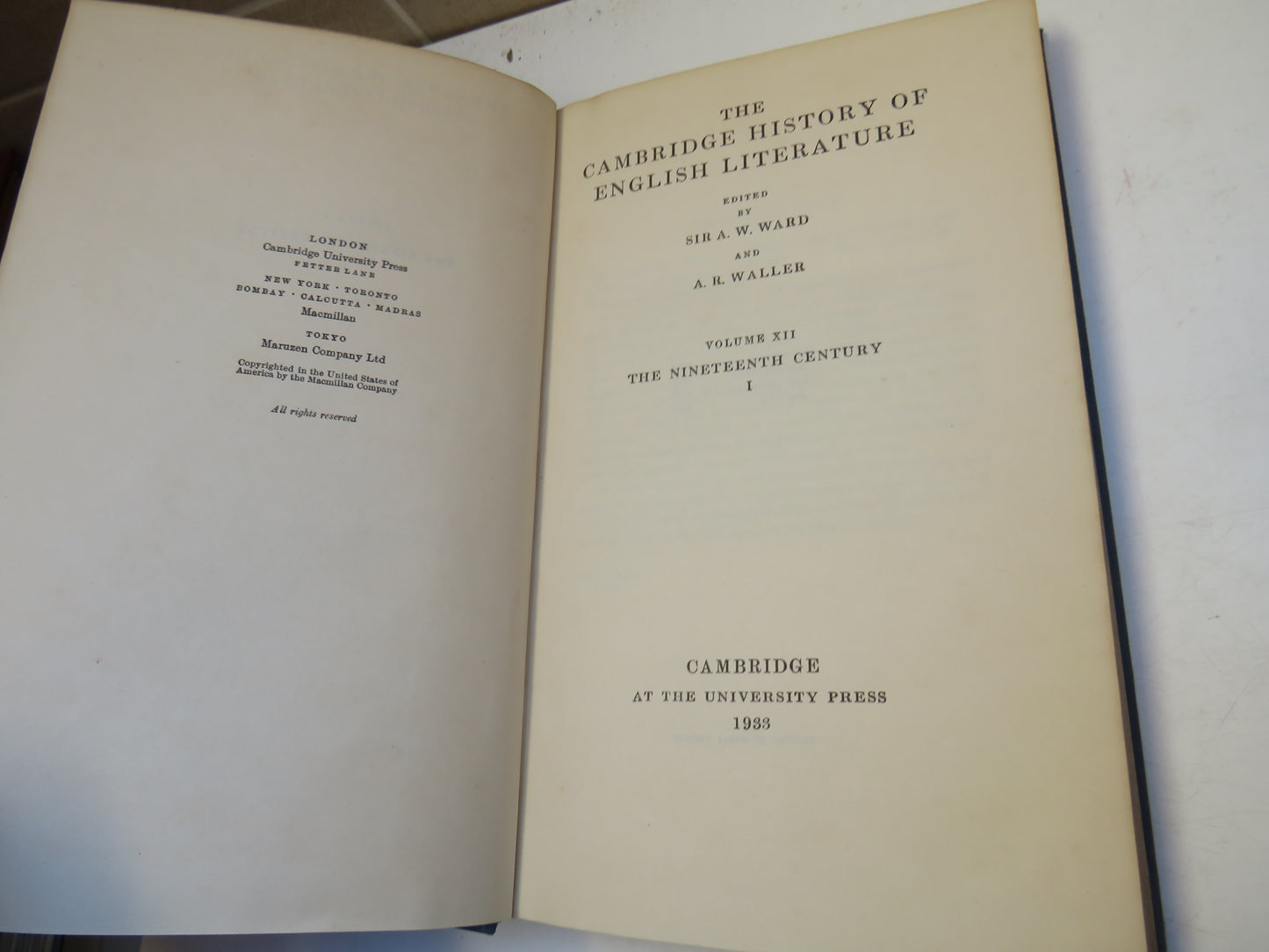 The Cambridge History of English Literature Volume XII The Nineteenth Century 1933