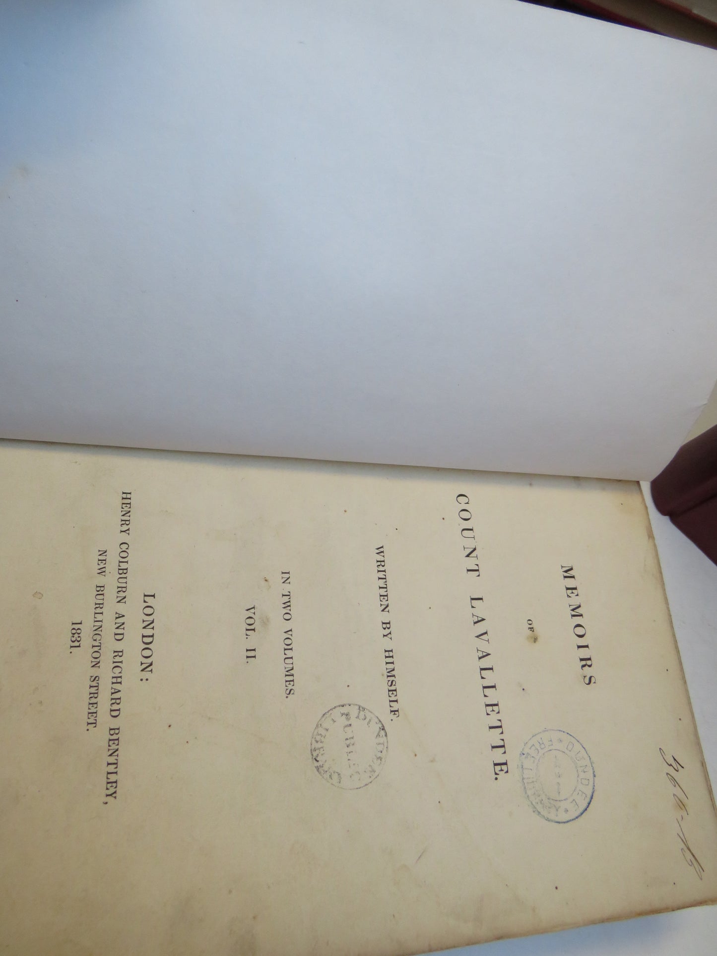 Memoirs Of Count Lavallette Written By Himself In Two Volumes 1831