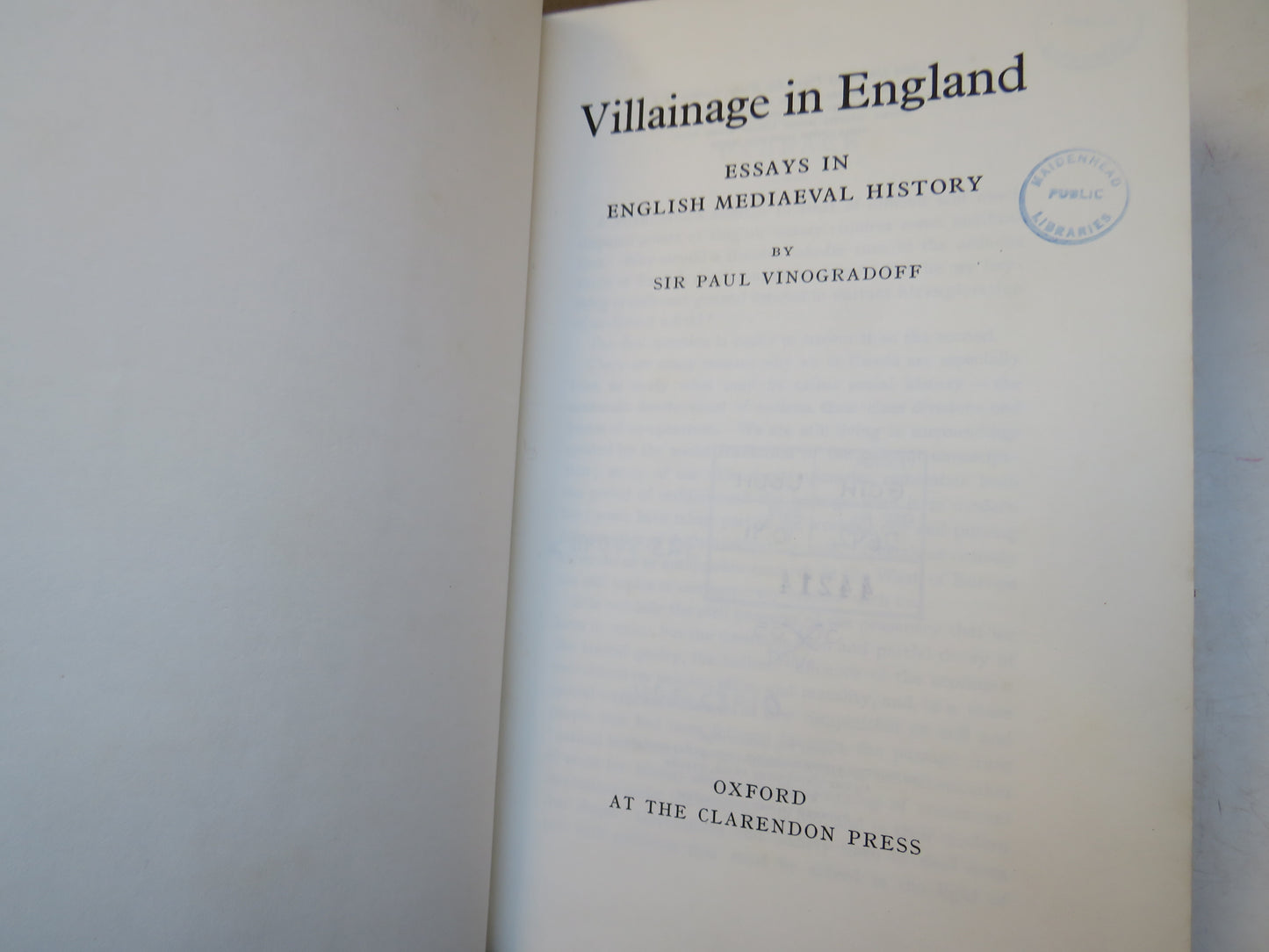 Villainage In England Essays In English Mediaeval History By Sir Paul Vinogradoff 1968