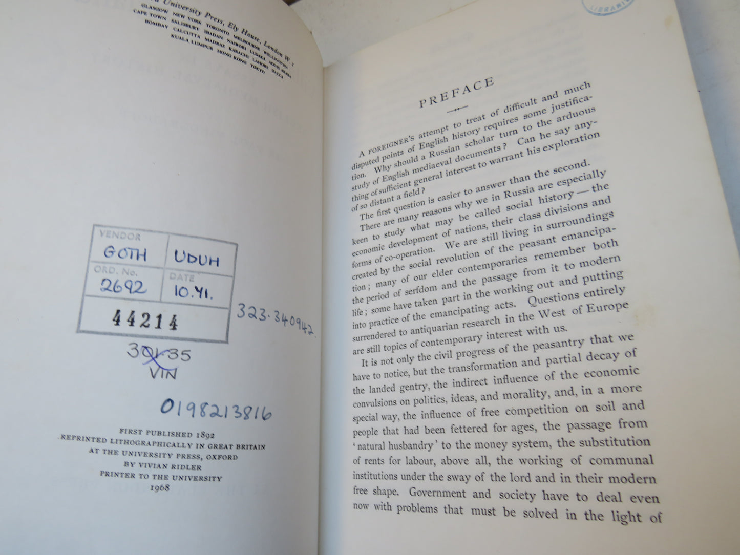 Villainage In England Essays In English Mediaeval History By Sir Paul Vinogradoff 1968