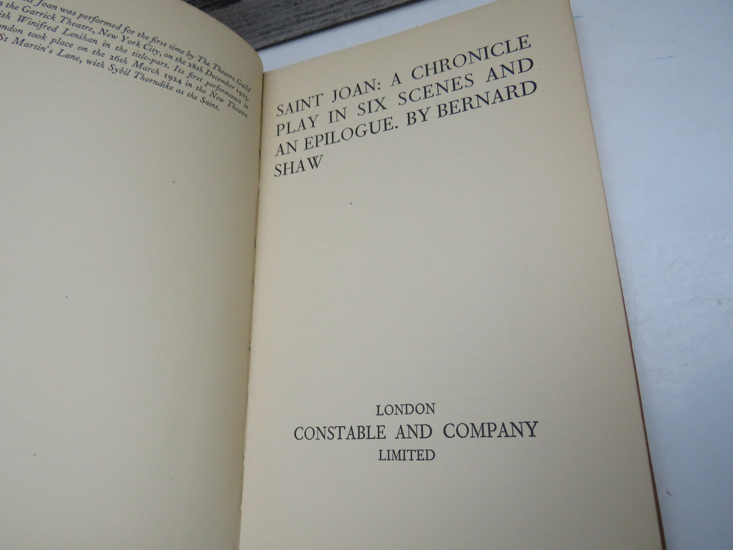 Saint Joan: A Chronicle Play In Six Scenes and An Epilogue. By Bernard Shaw 1938