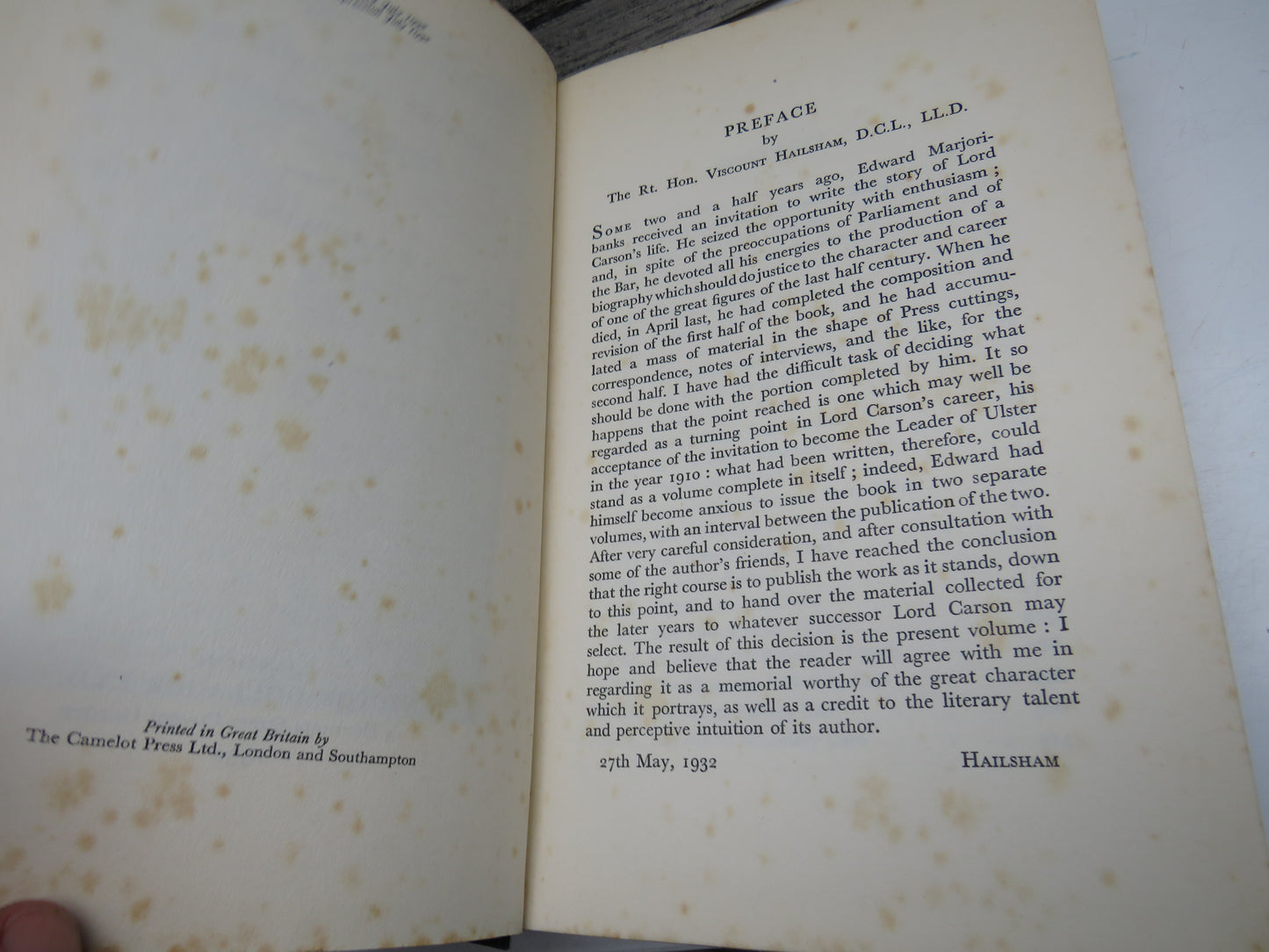 The Life of Lord Carson by Edward Marjoribanks, Volume One, 1932