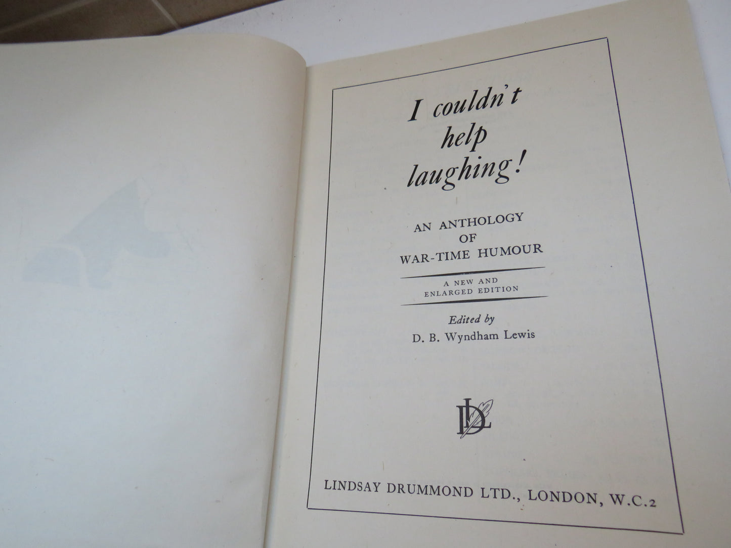 I Couldn't Help Laughing An Anthology Of War-Time Humour Edited By D. B. Wyndham Lewis 1944