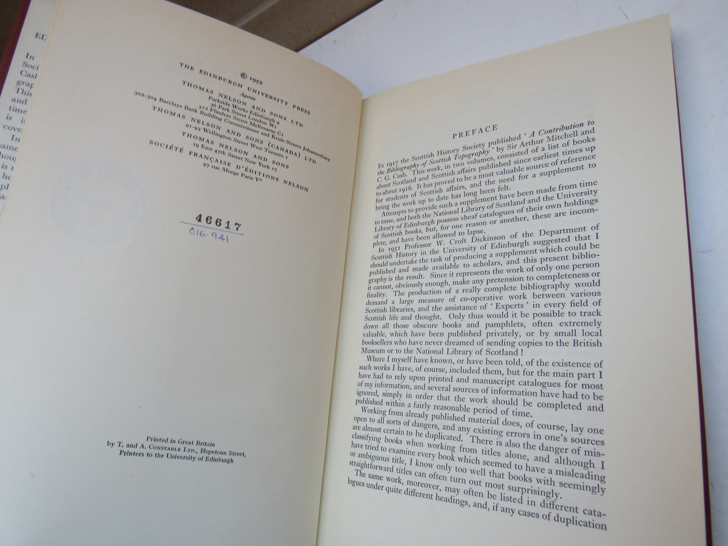 A Bibliography of Works Relating To Scotland 1916-1950 P.D. Hancock Part 1 1959