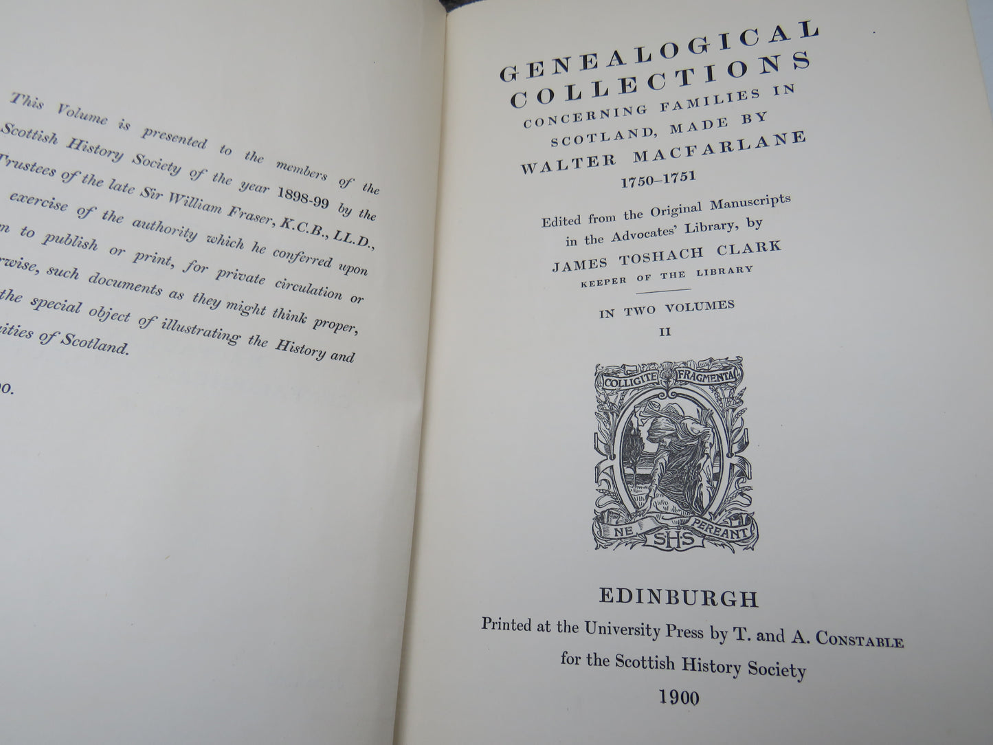 Genealogical Collections Concerning Families In Scotland, Made By Walter MacFarlane 1750-1751 In 2 Volumes