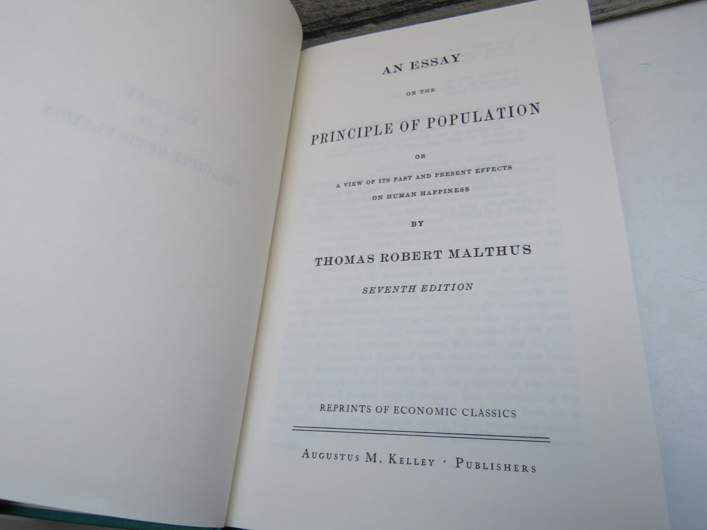 An Essay On The Principle Of Population Or A View Of Its Past and Present Effects On Human 1986 Happiness By Thomas Robert Malthus