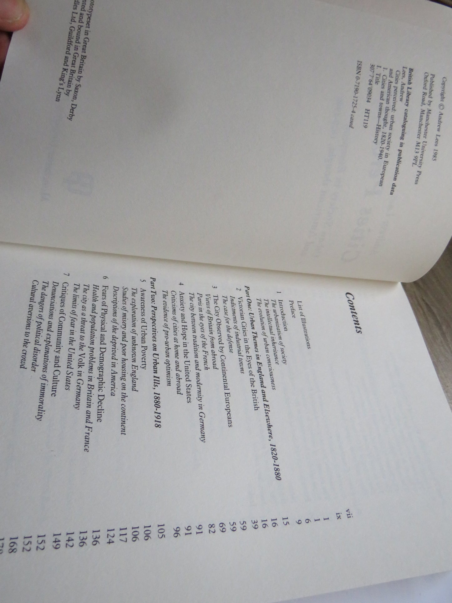 Cities Perceived Urban Society In European and American Thought, 1820-1940 By Andrew Lees 1985