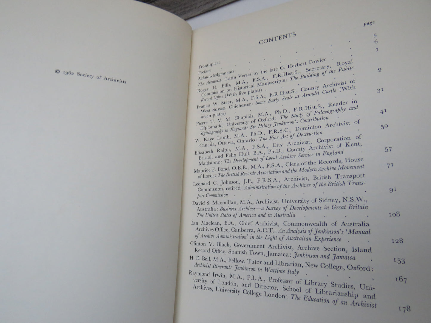 Essays In Memory of Sir Hilary Jenkins Edited For The Society of Archivists By Albert E.J. Hollaender 1962