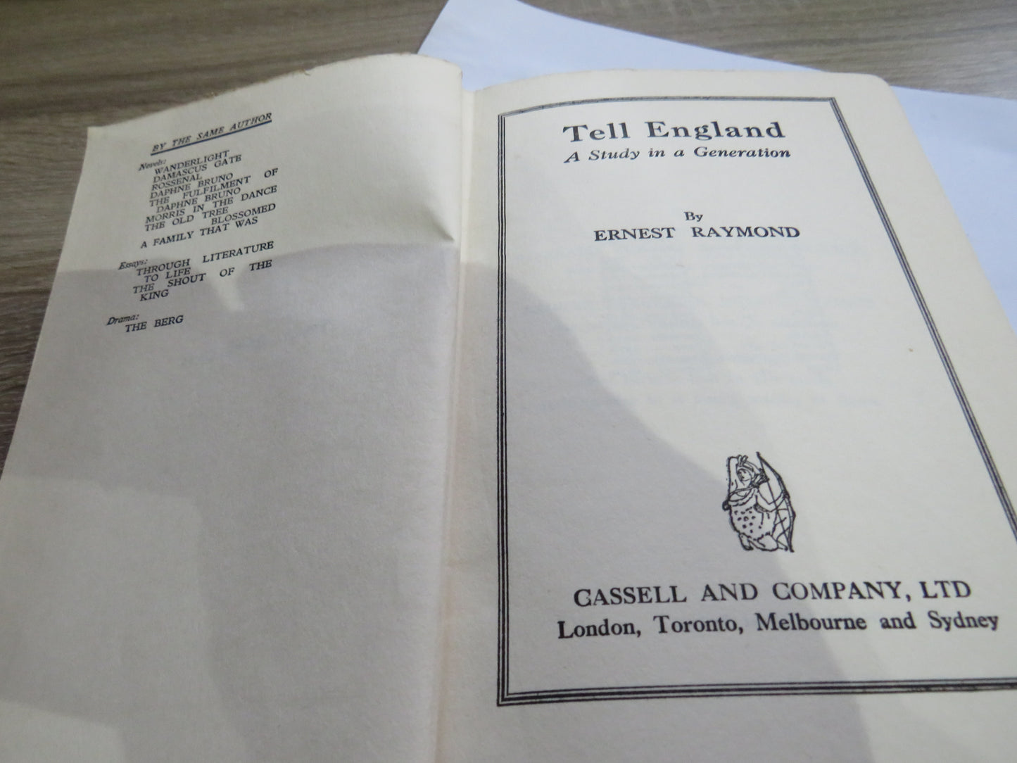 Tell England A Study In A Generation By Ernest Raymond 1930, Vintage Book