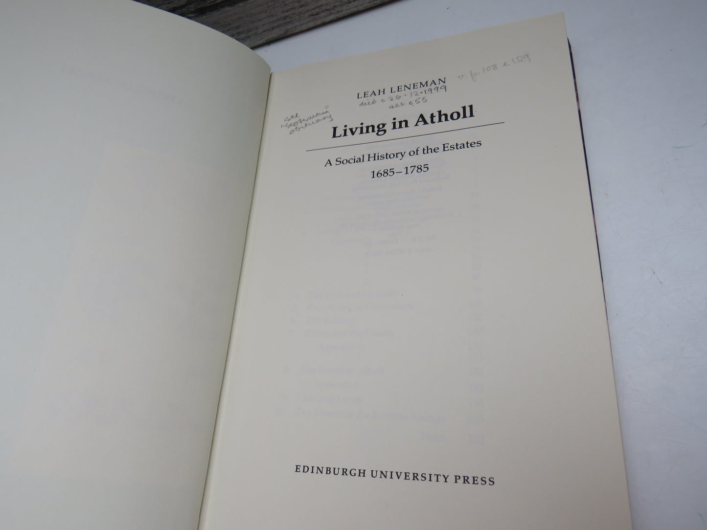 Living In Atholl 1685-1785 By Leah Leneman 1986
