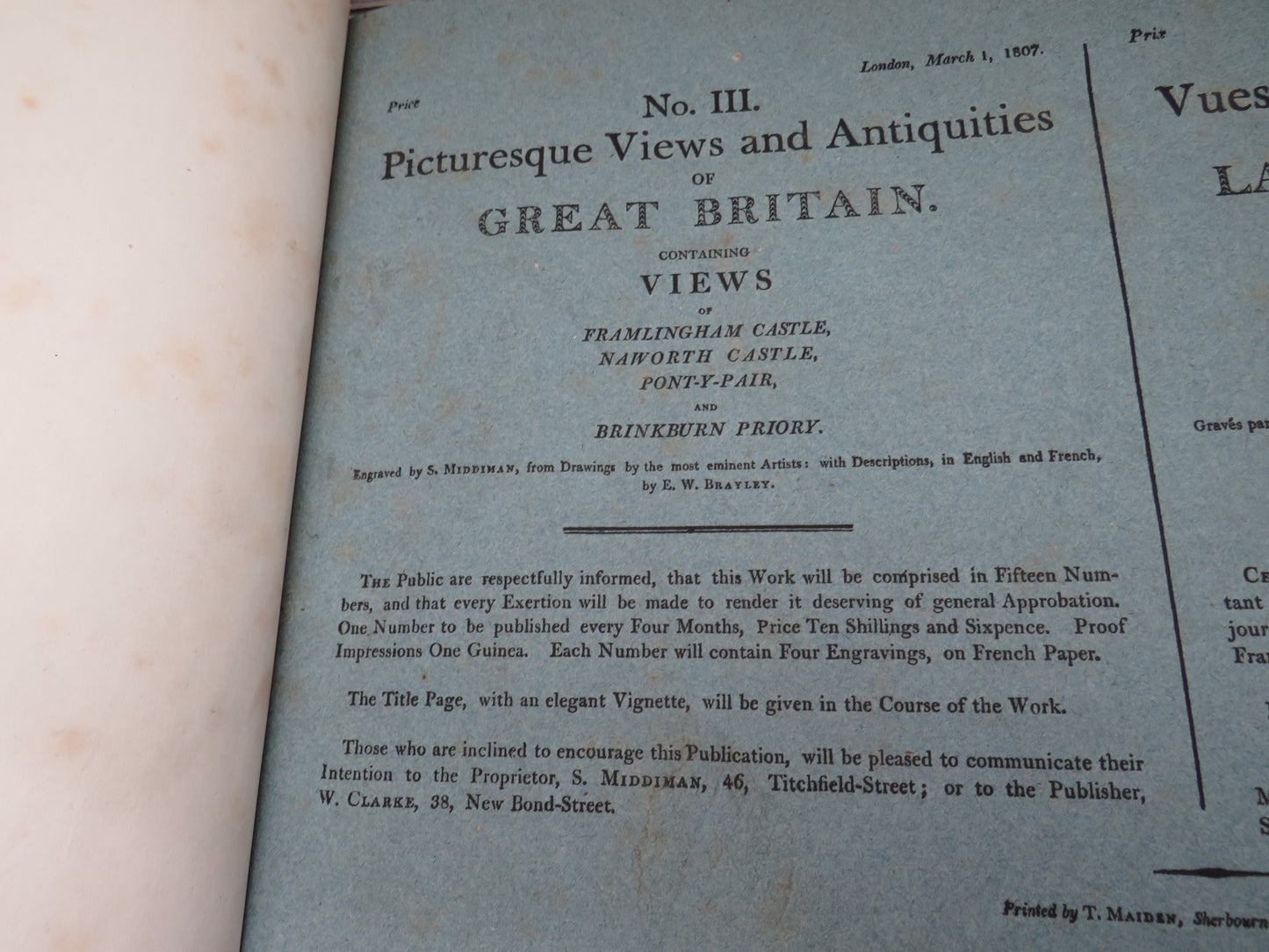 No. III. Picturesque Views and Antiquities of Great Britain Containing Views of Framlingham Castle, Naworth Castle, Pont-Y-Pair and Brinkburn Priory Engraved By S. Middiman 1807