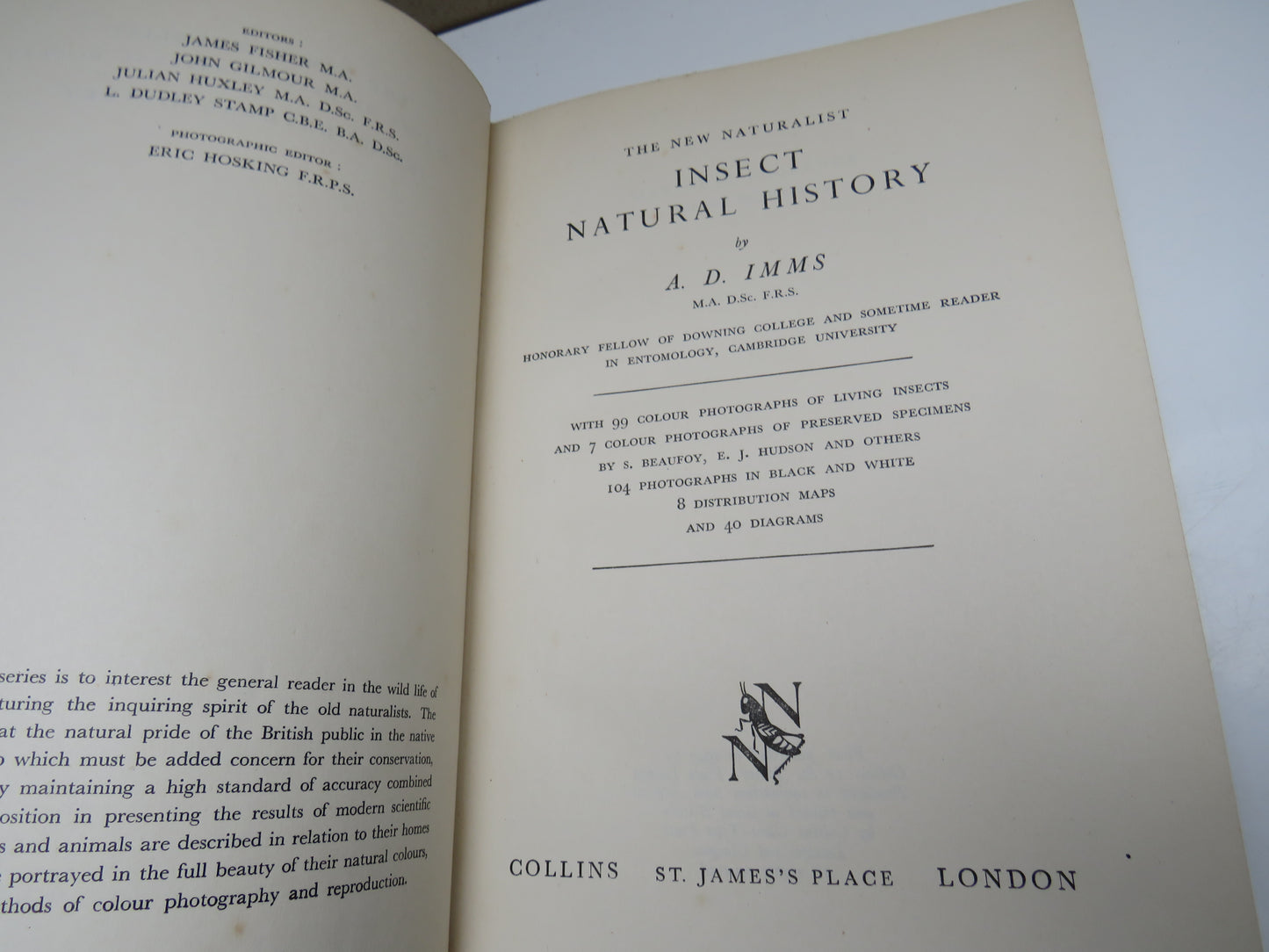 The New Naturalist Insect Natural History By A.D. Imms 1947 1st Edition