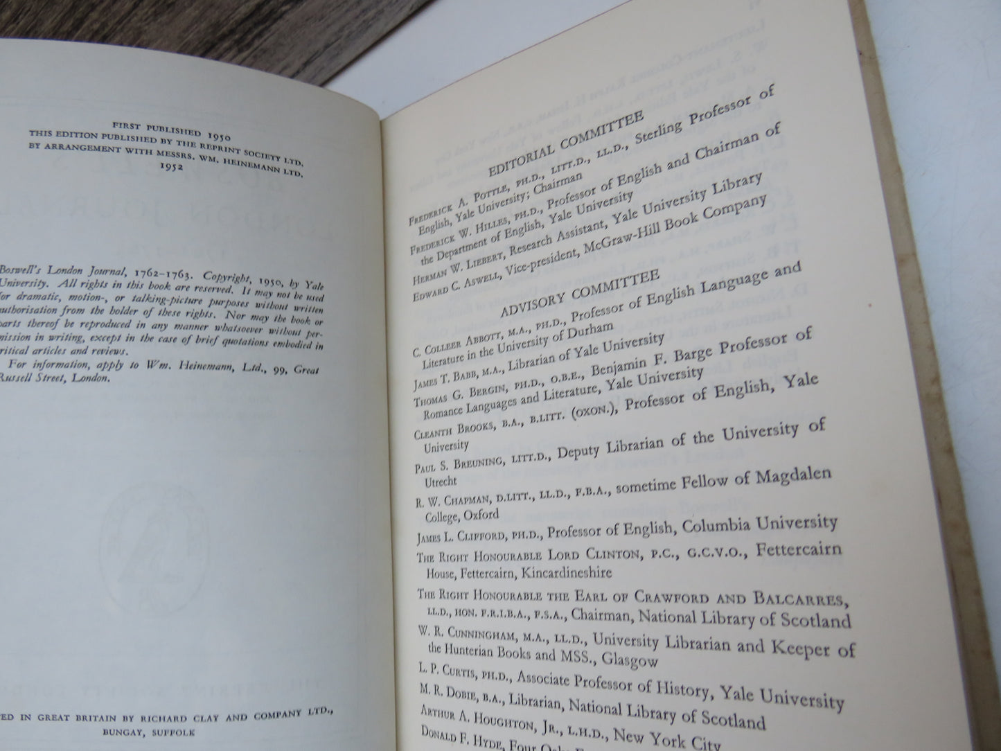 Boswell's London Journal 1762-1763 As First Published In 1950 From The Original MSS.