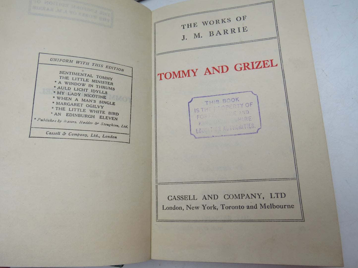 The Works of J. M. Barrie Tommy and Grizel