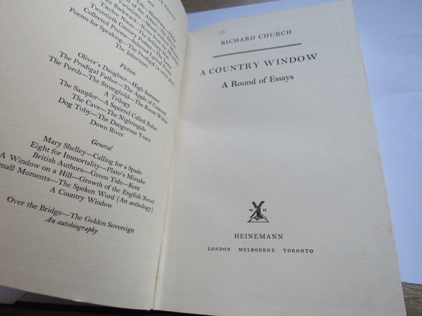 A Country Window A Round of Essays By Richard Church 1958 1st Edition