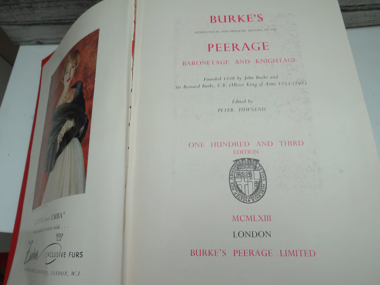 Burke's Genealogical and Heraldic History of the Peerage Baronetage and Knightage 1963