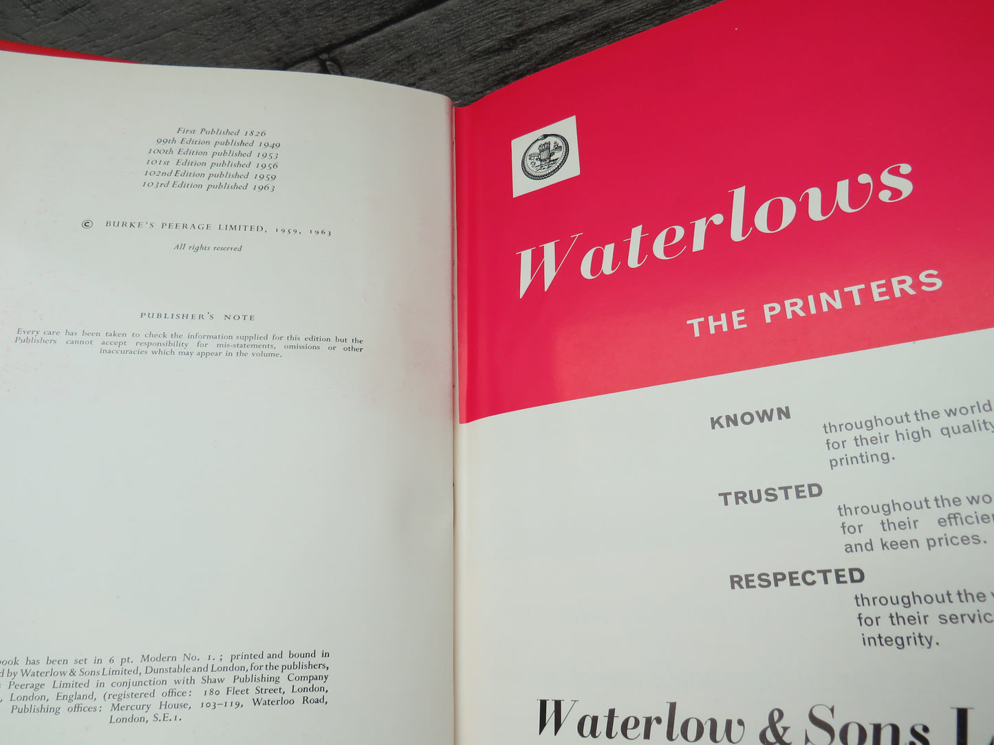 Burke's Genealogical and Heraldic History of the Peerage Baronetage and Knightage 1963