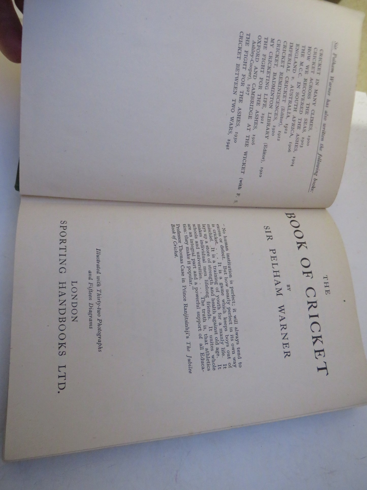 The Book Of Cricket By Sir Pelham Warner 1947