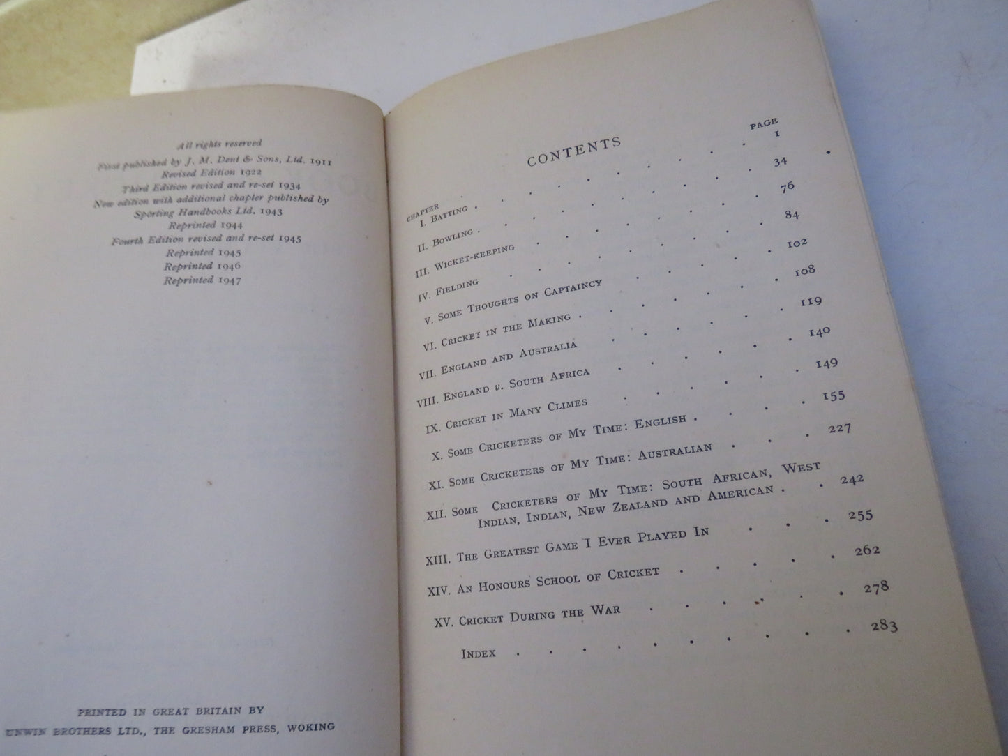The Book Of Cricket By Sir Pelham Warner 1947