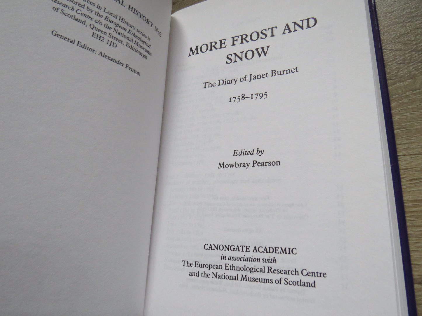 More Frost and Snow The Diary of Janet Burnet 1758-1795 Edited By Mowbray Pearson 1994