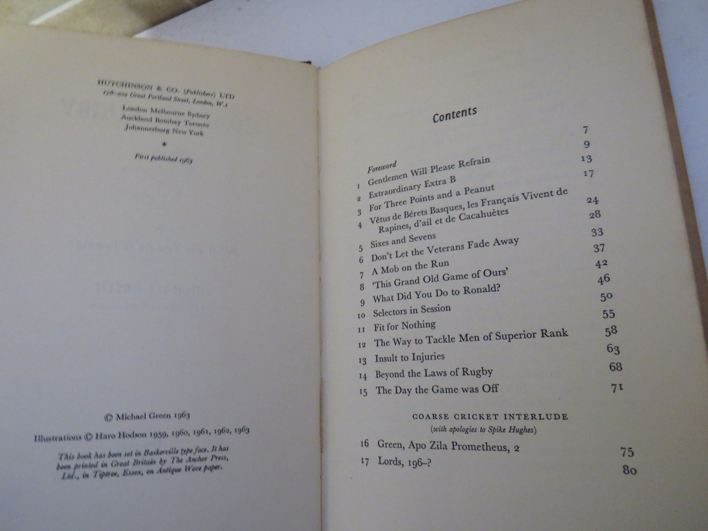 Even Coarser Rugby Or What Did You Do To Ronald? By Michael Green 1963 1st Edition