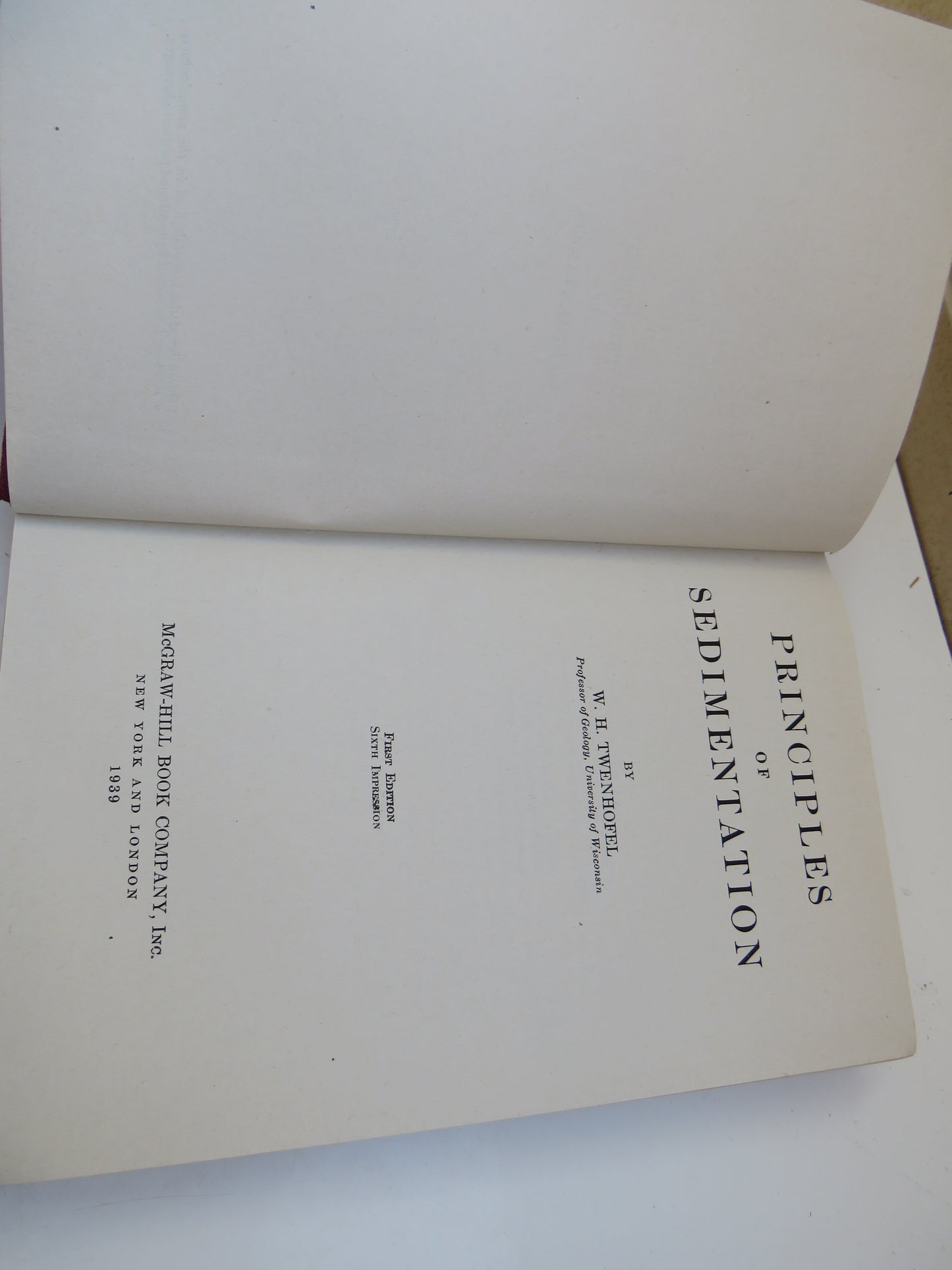 Principles of Sedimentation By W.H. Twenhofel 1939