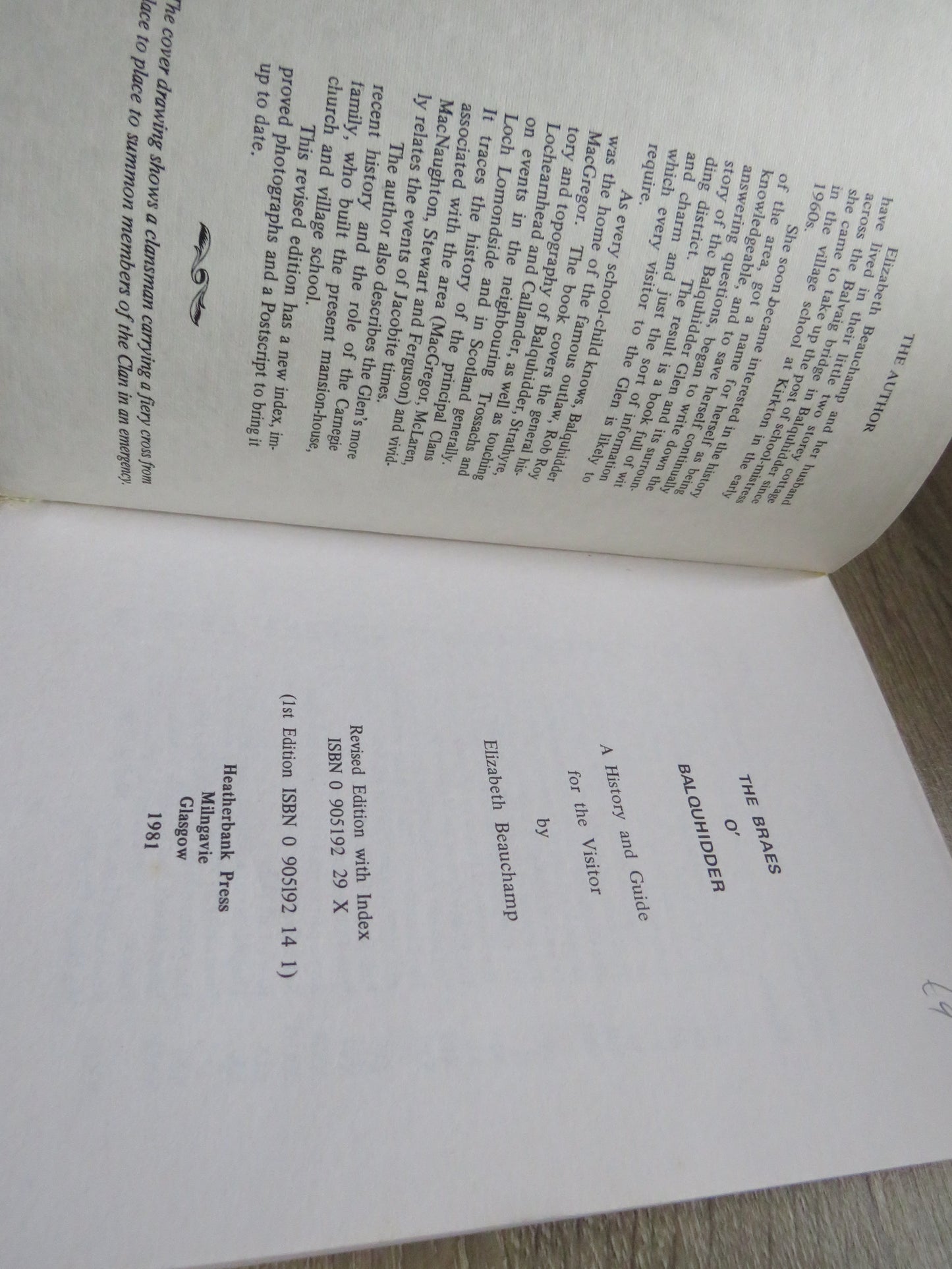The Braes O' Balquhidder An Historical Guide To The District By Elizabeth Beauchamp 1981