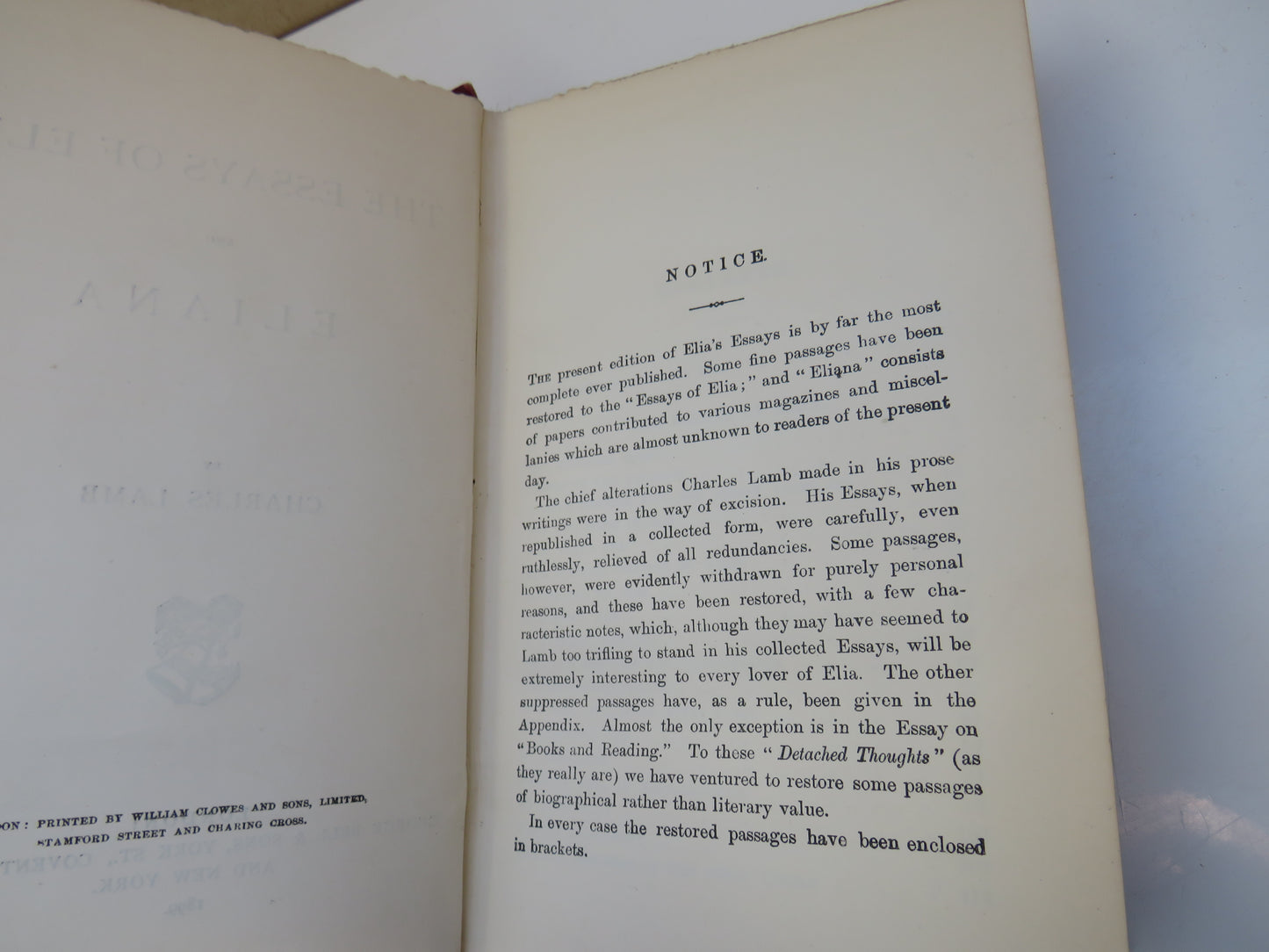 The Essays of Elia and Eliana by Charles Lamb 1899