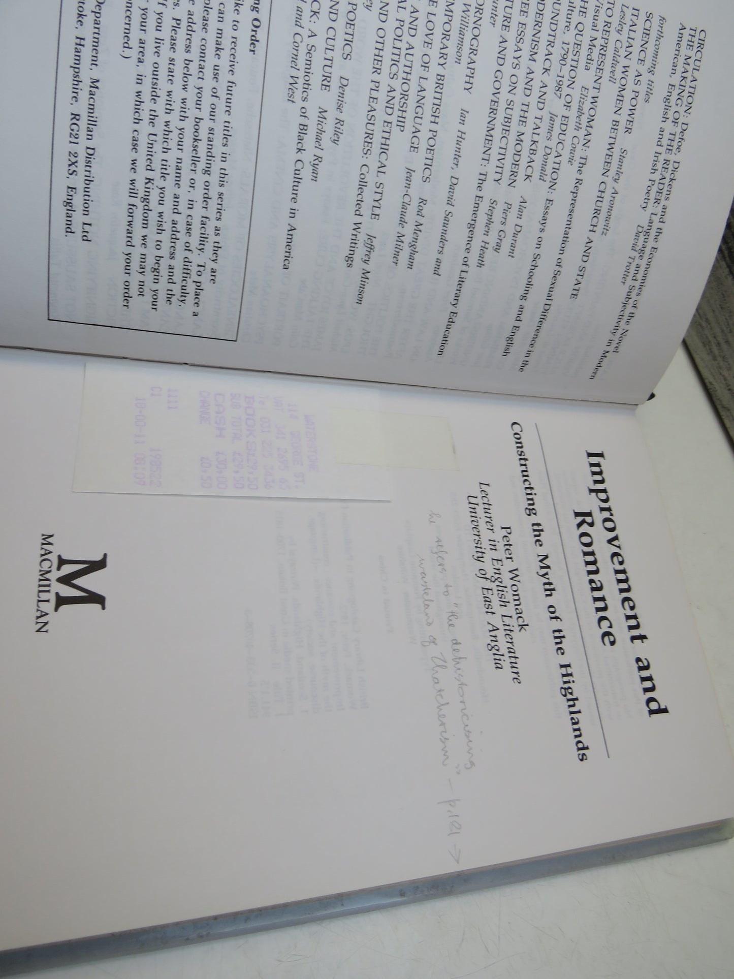 Improvement and Romance Constructing The Myth of the Highlands By Peter Womack 1989