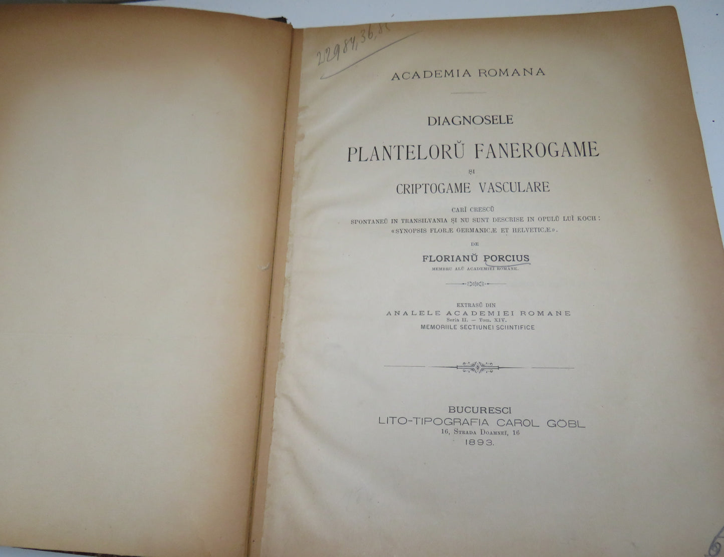 Academia Romana Diagnosele Planteloru Fanerogame Si Criptogame Vasculare 1893