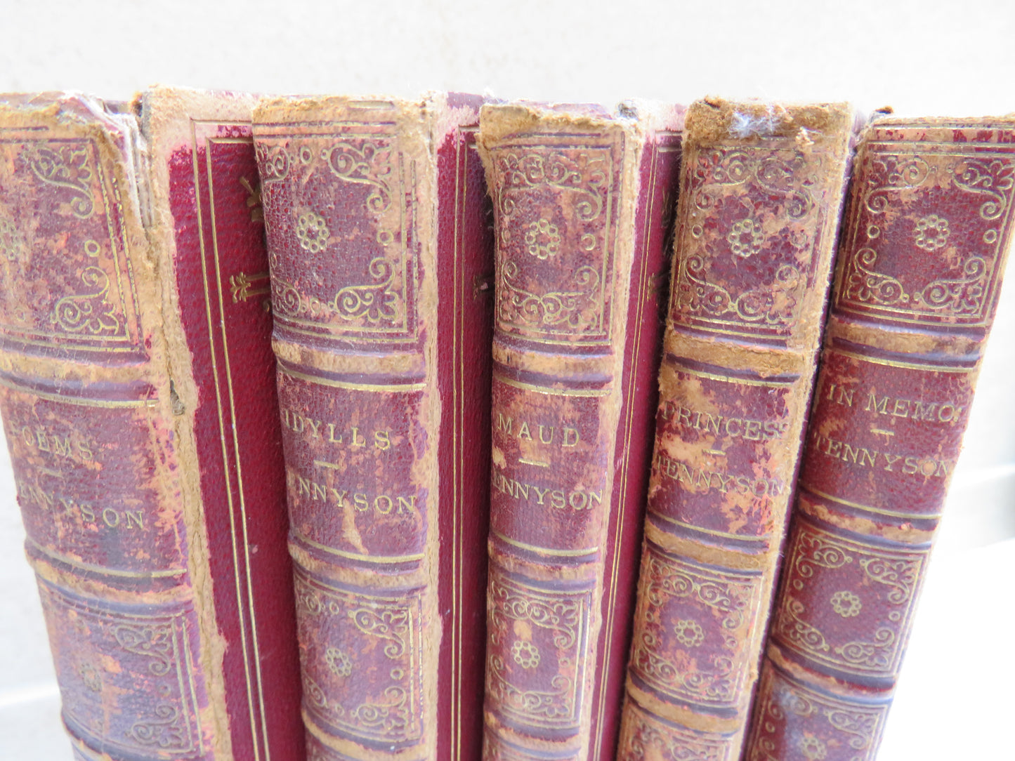 Set of 5 Books by Alfred Tennyson 1858 -1861 In Memoriam, Poems, IDylls of the King, Maud and Other Poems, The Princess