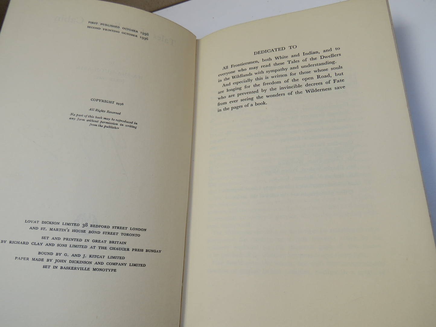 Tales of an Empty Cabin By Wa-Sha-Quon-Asin (Grey Owl) 1936 Author Signed