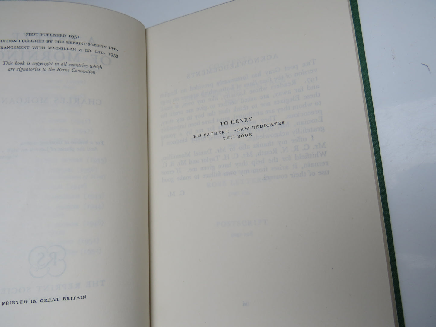 A Breeze of Morning By Charles Morgan 1953, Vintage Book